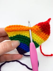 Figure 2: Inserting the crochet hook in the first stitch of the second hump