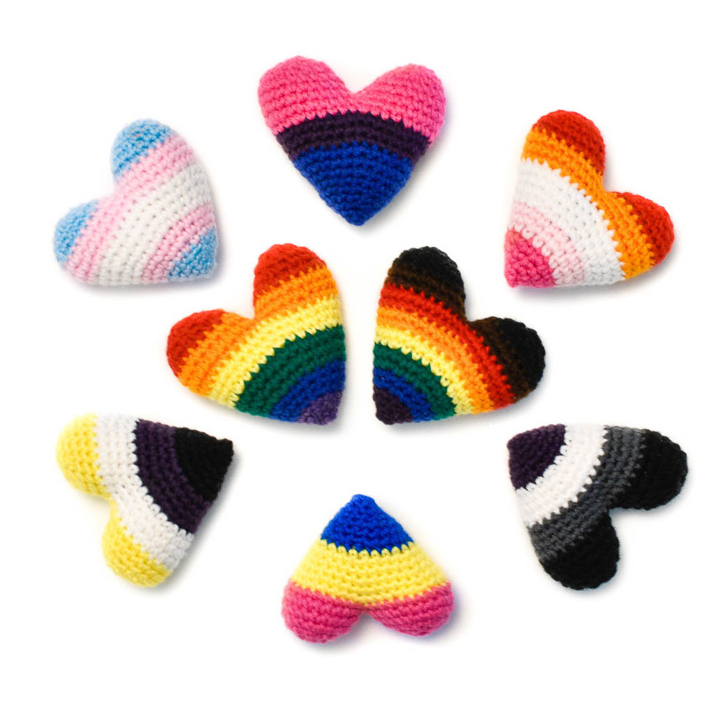 Rainbow gift Crochet Pattern 4 version of the cap . 2 version hearts Yellow Bear in Cap and heart
